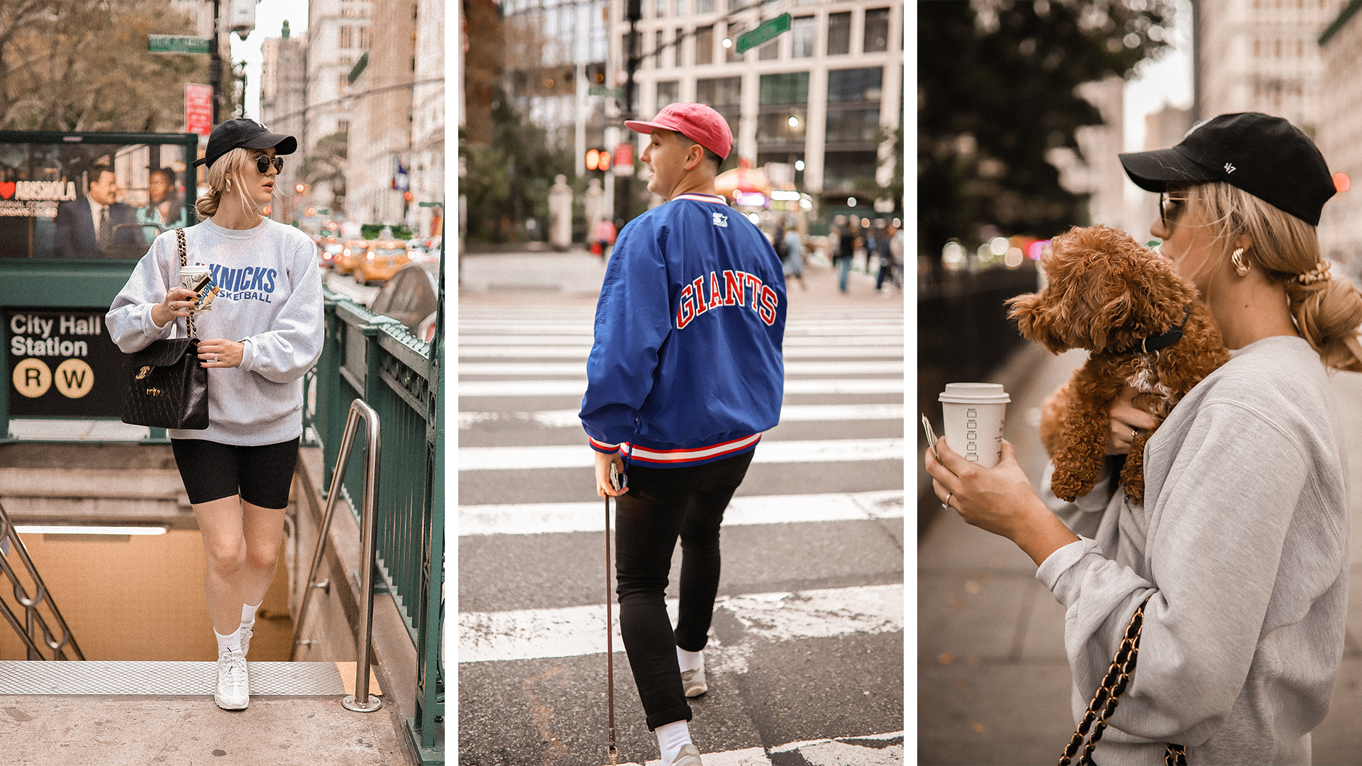 Anna and Nathan wearing vintage clothing walking through New York City.