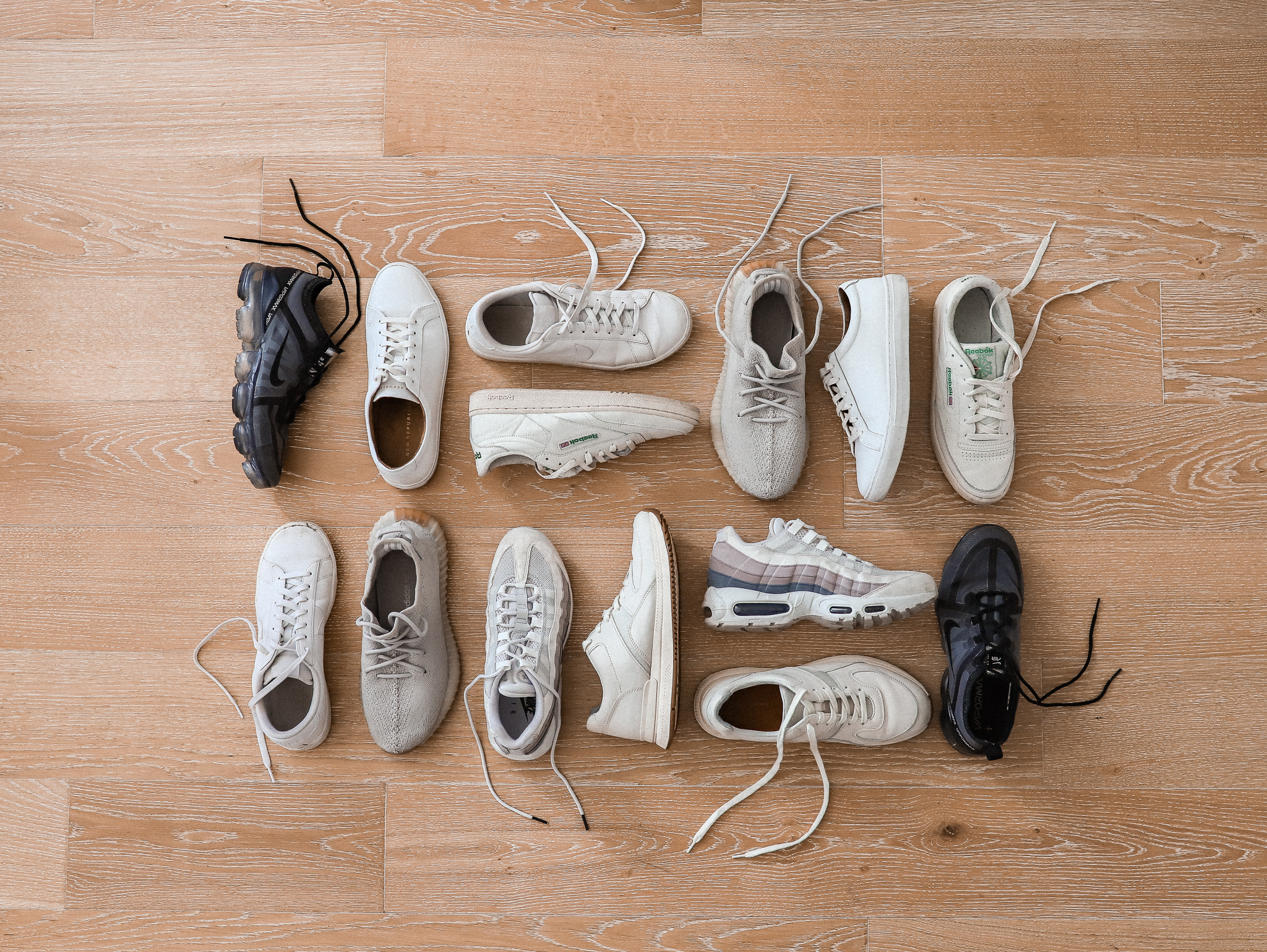 Different sneakers laying out.